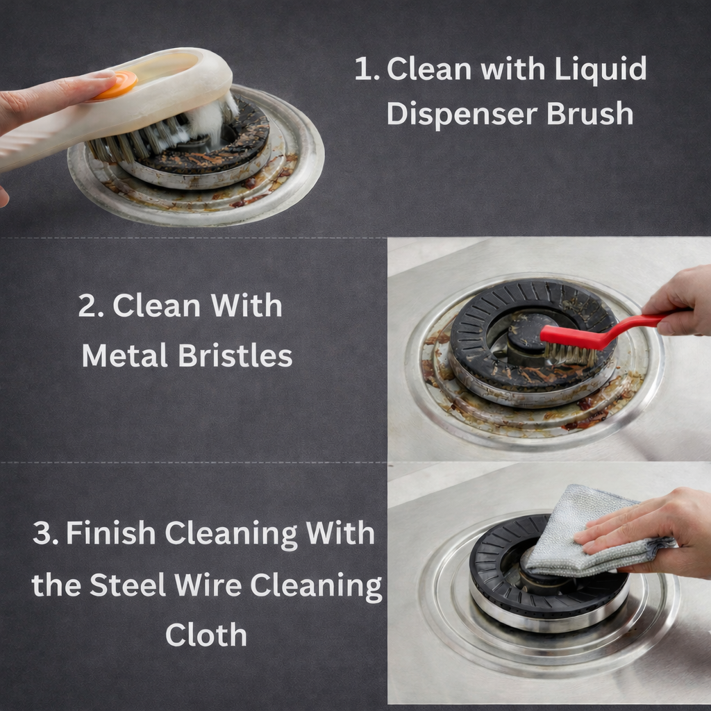 Cleaning Brush Set for Kitchen & Home | Steel Wire Brush + Long Gap Crevice Cleaning Brush + Soap Dispenser Scrub Brush | Heavy Duty Rust, Grease, Stove, Sink, Utensils & Surface Cleaning Tool Kit