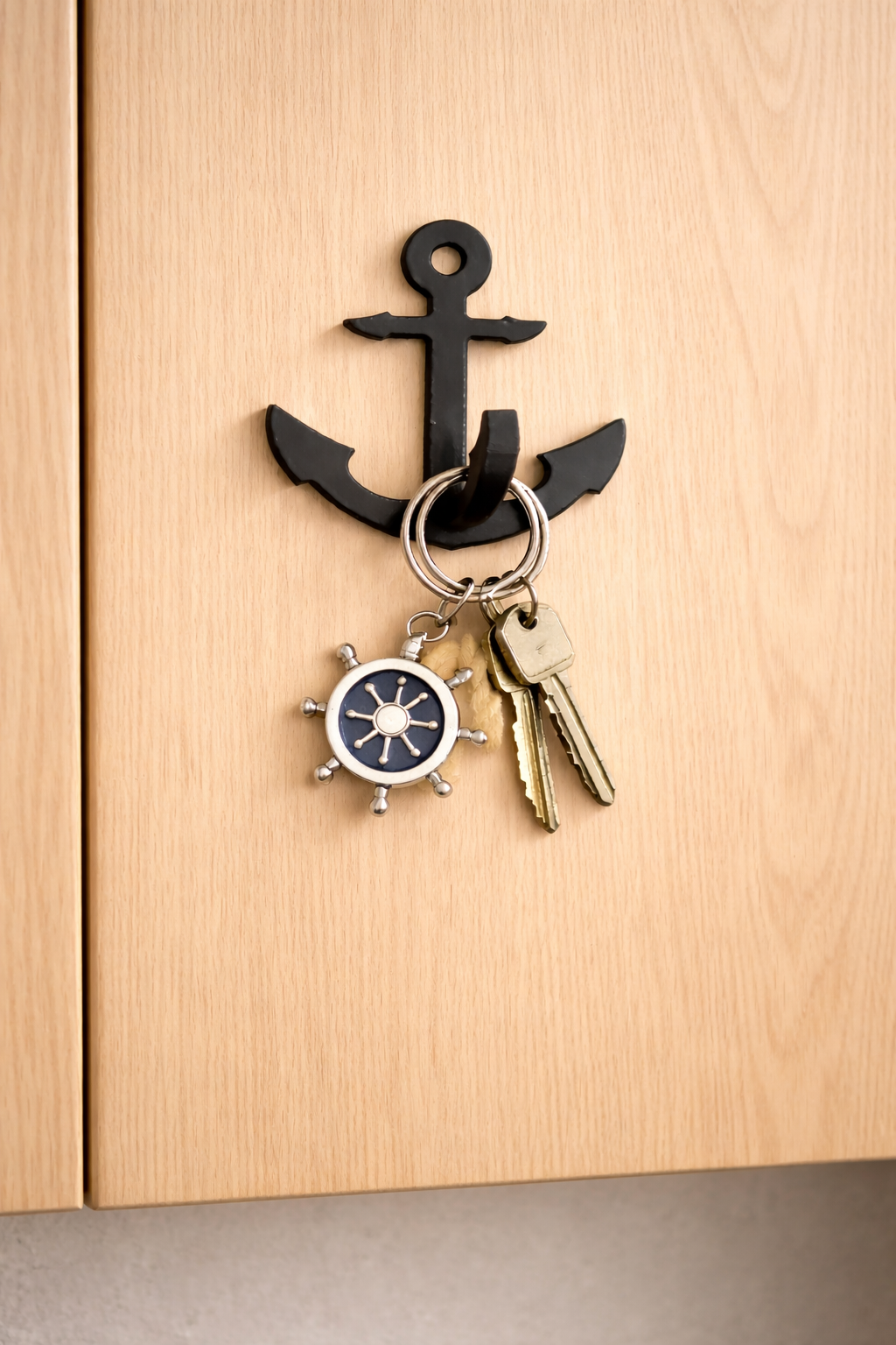 FIONERA Self Adhesive Wall Hook Anchor Shape Black | Heavy Duty Waterproof No-Drill Hook for Bathroom, Kitchen, Towel & Keys (Set of 4)