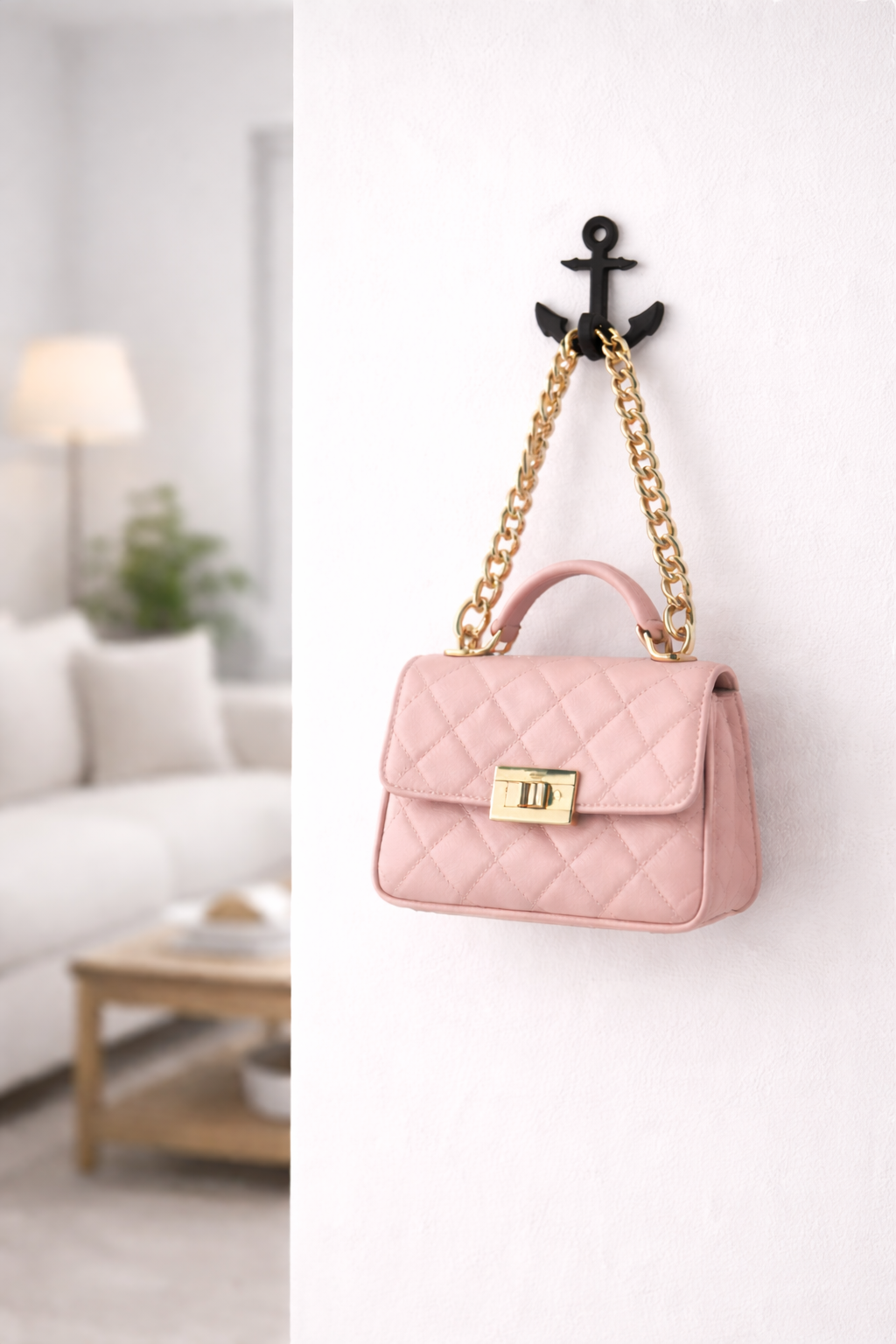 FIONERA Self Adhesive Wall Hook Anchor Shape Black | Heavy Duty Waterproof No-Drill Hook for Bathroom, Kitchen, Towel & Keys (Set of 4)