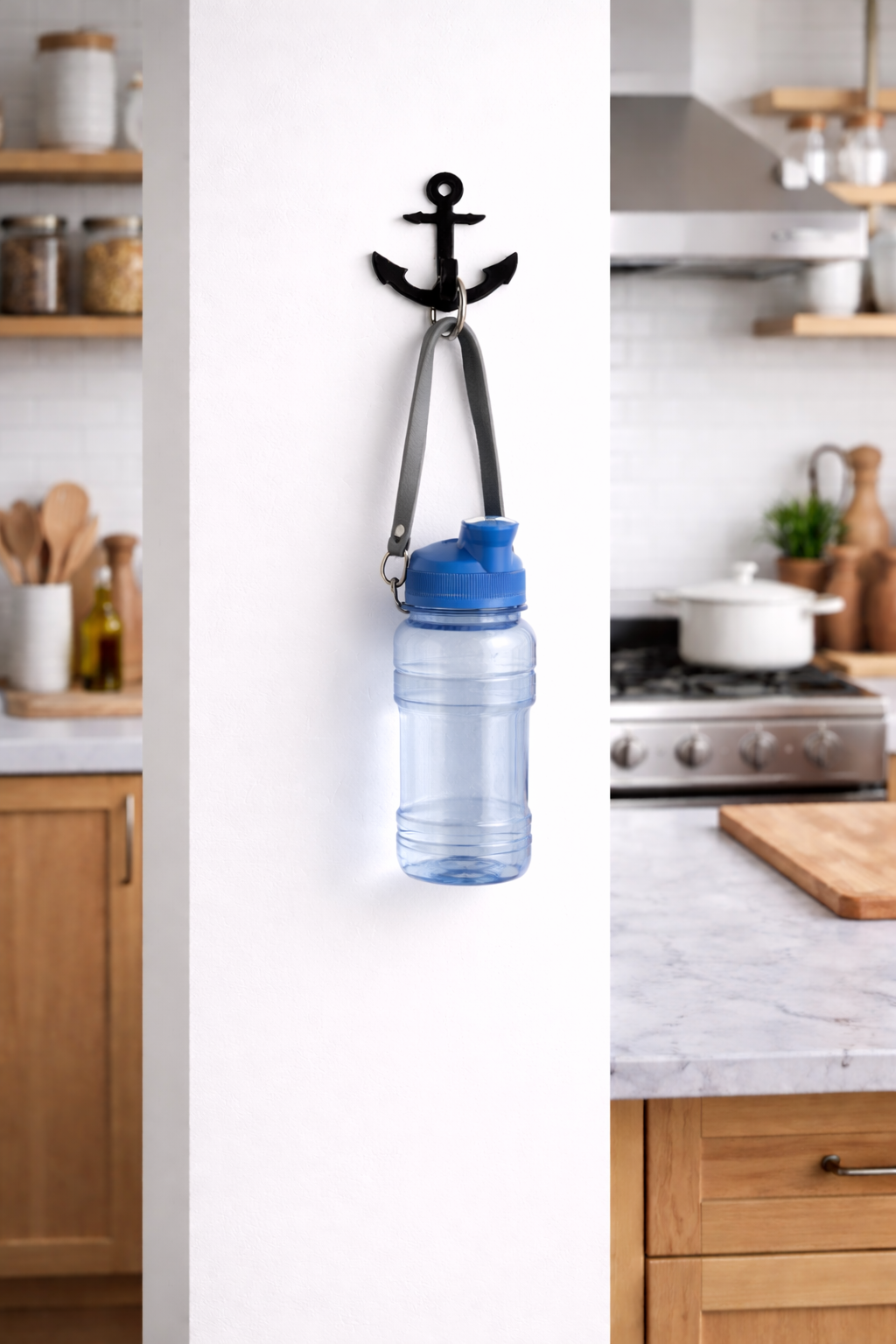 FIONERA Self Adhesive Wall Hook Anchor Shape Black | Heavy Duty Waterproof No-Drill Hook for Bathroom, Kitchen, Towel & Keys (Set of 4)