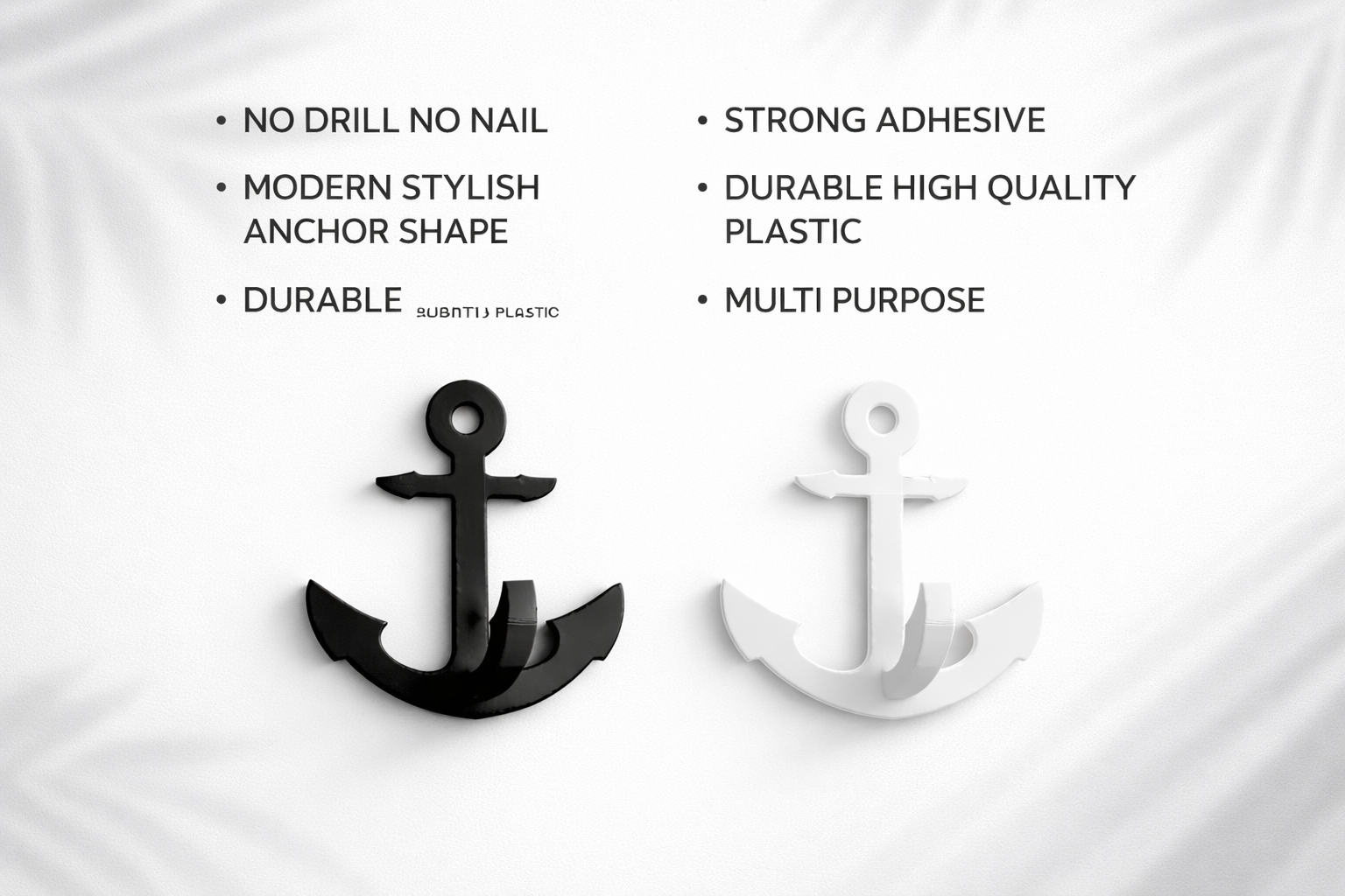 FIONERA Self Adhesive Wall Hook Anchor Shape Black | Heavy Duty Waterproof No-Drill Hook for Bathroom, Kitchen, Towel & Keys (Set of 4)