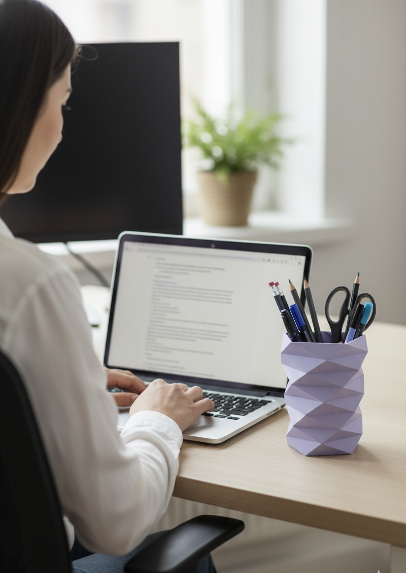 FIONERA Stylish Geometric Pen & Pencil Holder | Desk Stationery Organizer for Office, Home, Study Table & Students (LAVENDER)