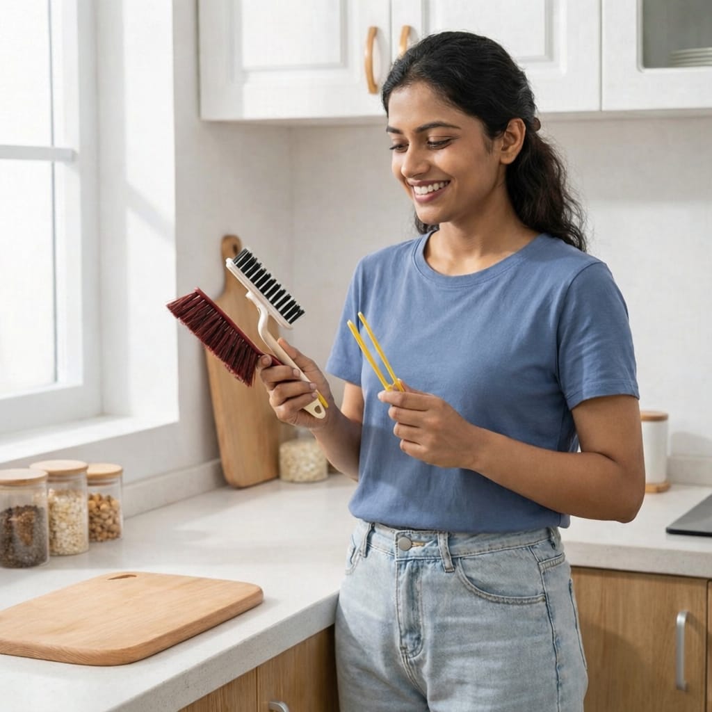 Multipurpose Cleaning Brush & Duster Set (Pack of 2), Long Flexible Bristle Scrub & 360° Rotatable Crevice Gap Cleaning Brush for Household, Kitchen Sink, Bathroom Tiles,Sofa & Car Cleaning Essential