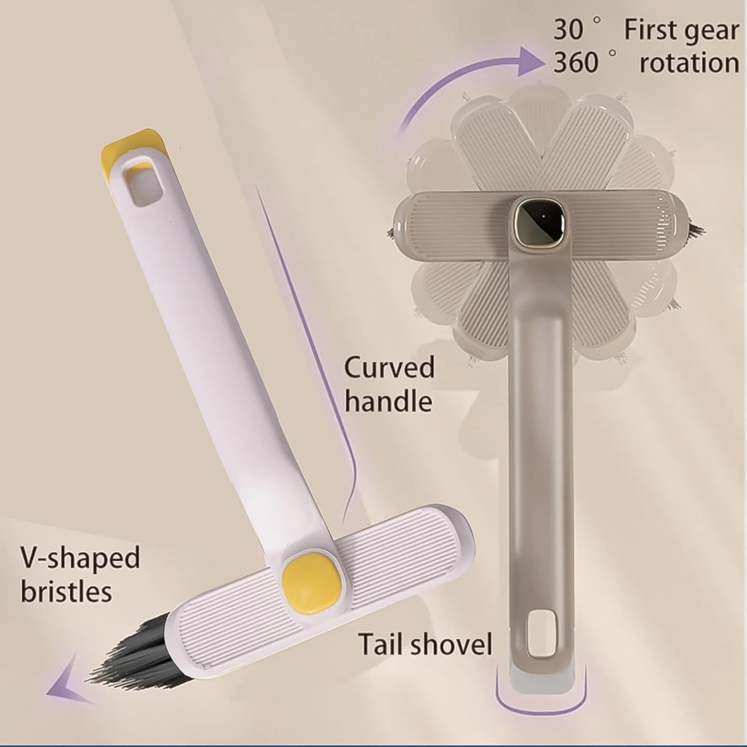 Multipurpose Cleaning Brush & Duster Set (Pack of 2), Long Flexible Bristle Scrub & 360° Rotatable Crevice Gap Cleaning Brush for Household, Kitchen Sink, Bathroom Tiles,Sofa & Car Cleaning Essential