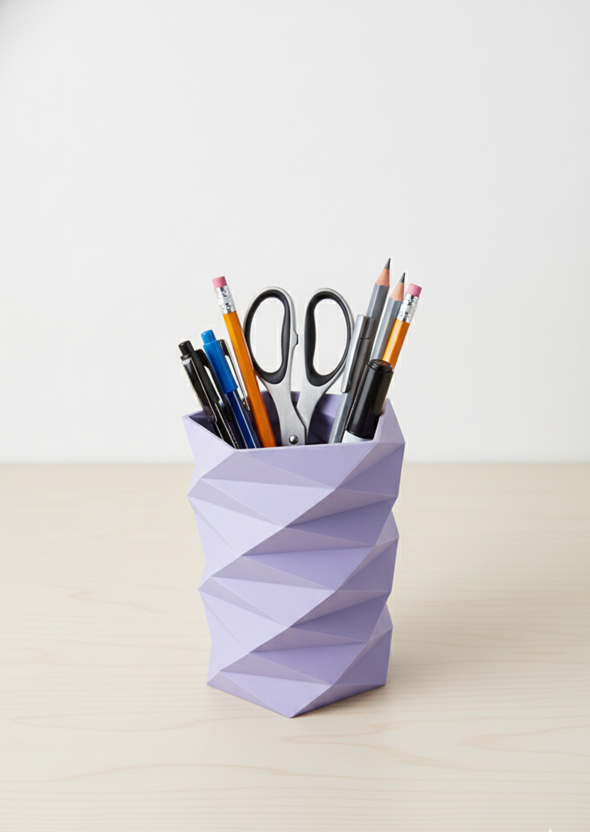 FIONERA Stylish Geometric Pen & Pencil Holder | Desk Stationery Organizer for Office, Home, Study Table & Students (LAVENDER)