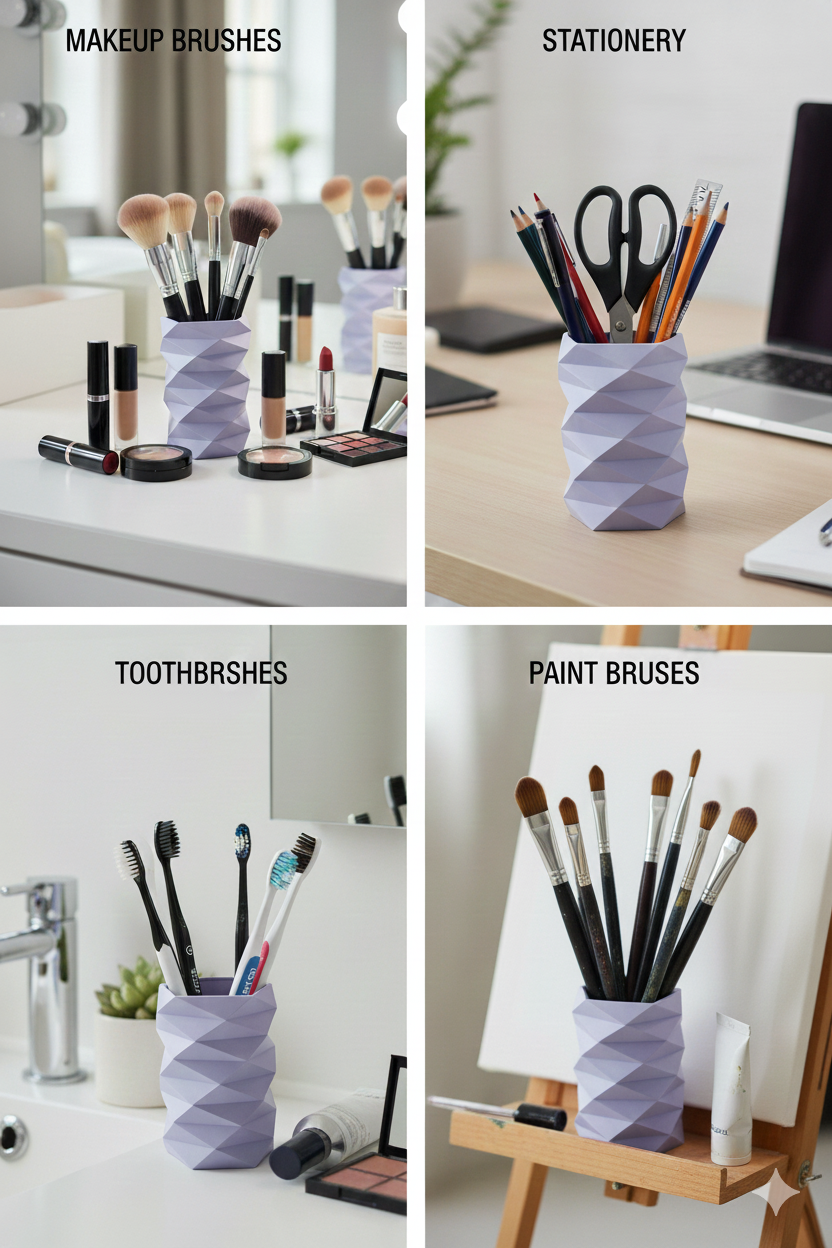 FIONERA Stylish Geometric Pen & Pencil Holder | Desk Stationery Organizer for Office, Home, Study Table & Students (LAVENDER)