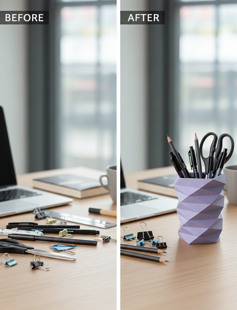 FIONERA Stylish Geometric Pen & Pencil Holder | Desk Stationery Organizer for Office, Home, Study Table & Students (LAVENDER)